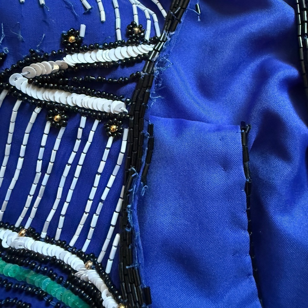 Niteline by Della Roufogali Silk Blue and Black Beaded Womens Jacket- Large - Picture 11 of 11